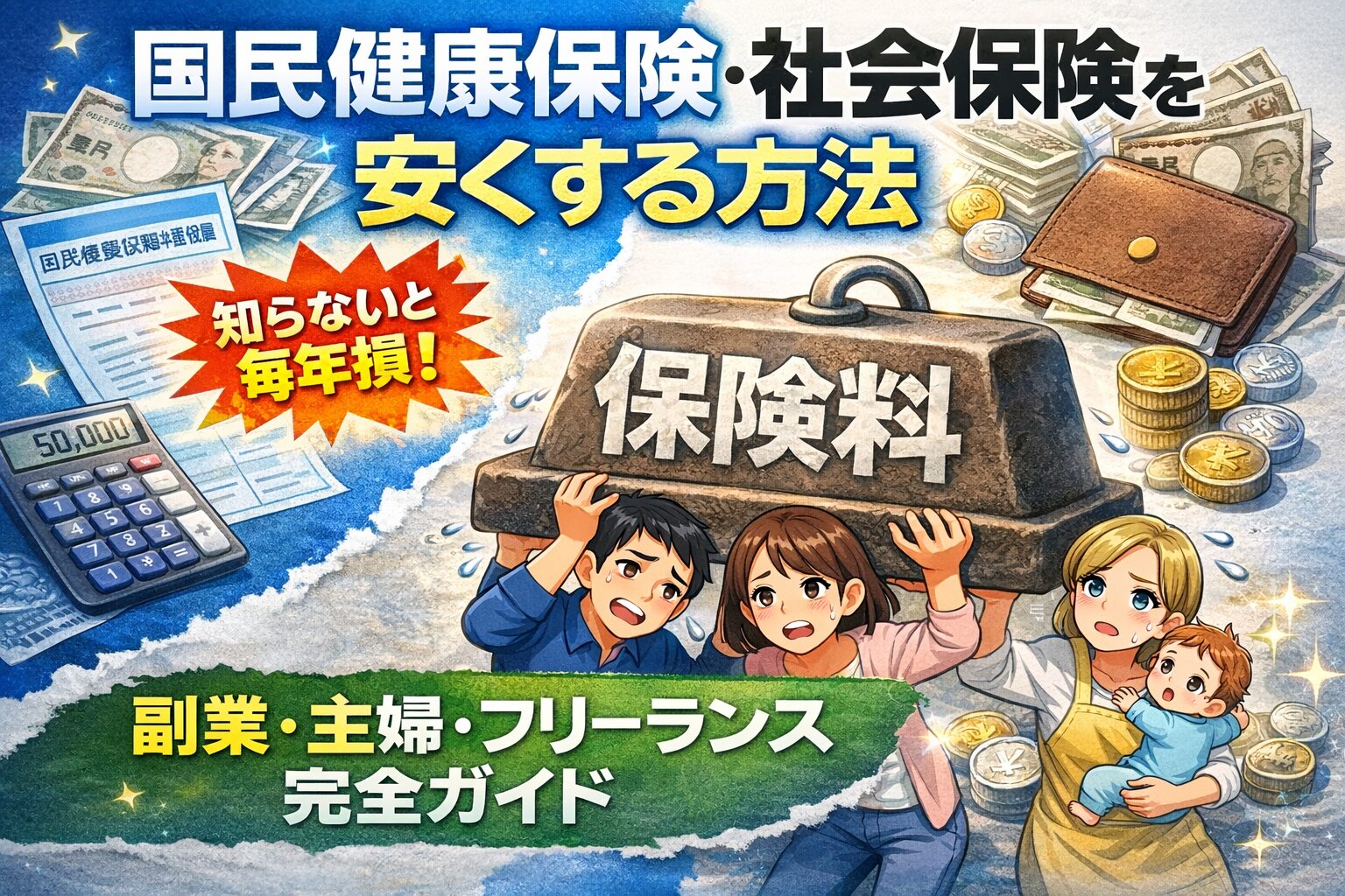 国民健康保険・社会保険を安くする方法　副業・主婦・フリーランス完全ガイド【知らないと毎年損】　