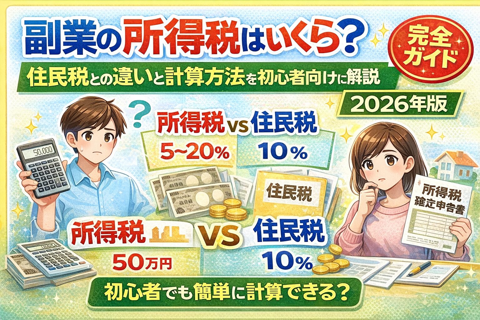 副業の所得税はいくら?住民税との違いと計算方法を初心者向けに解説【2026年版】
