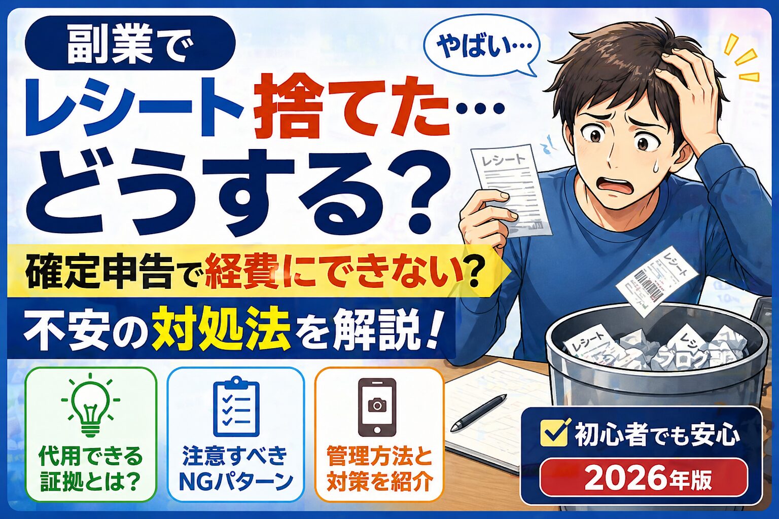 副業でレシート捨てたらどうする?確定申告で経費にできない不安の対処法