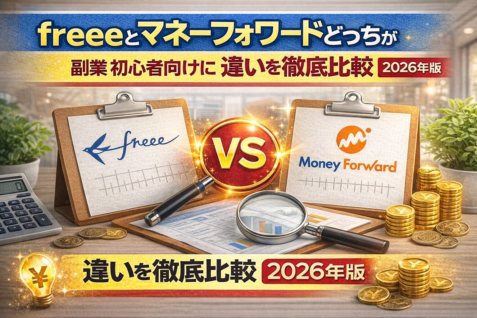 freeeとマネーフォワードどっちがおすすめ？副業初心者向けに違いを徹底比較【2026年版】