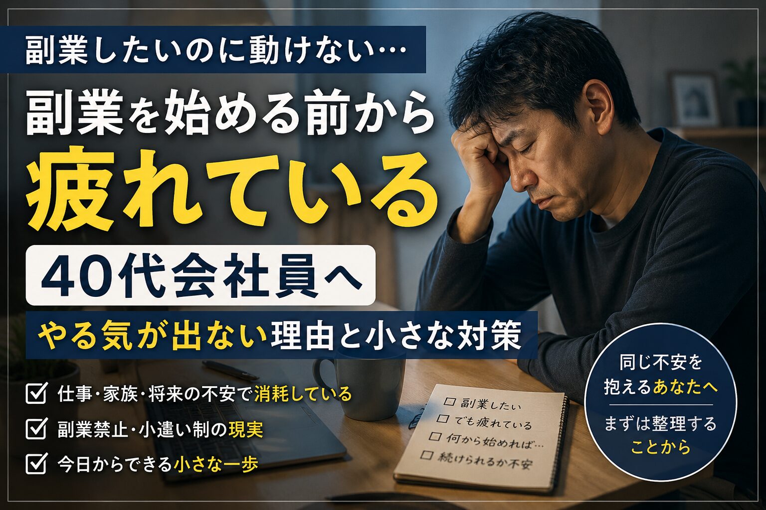副業を始める前から疲れている40代会社員へ｜やる気が出ない理由と小さな対策
