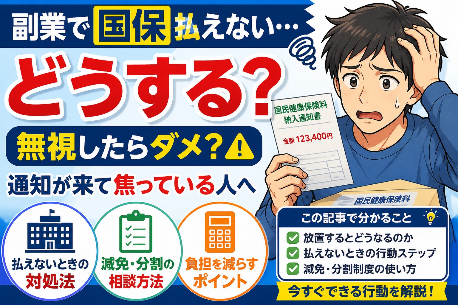 副業で国保払えないときどうする？無視したらダメ？通知が来て焦っている人へ