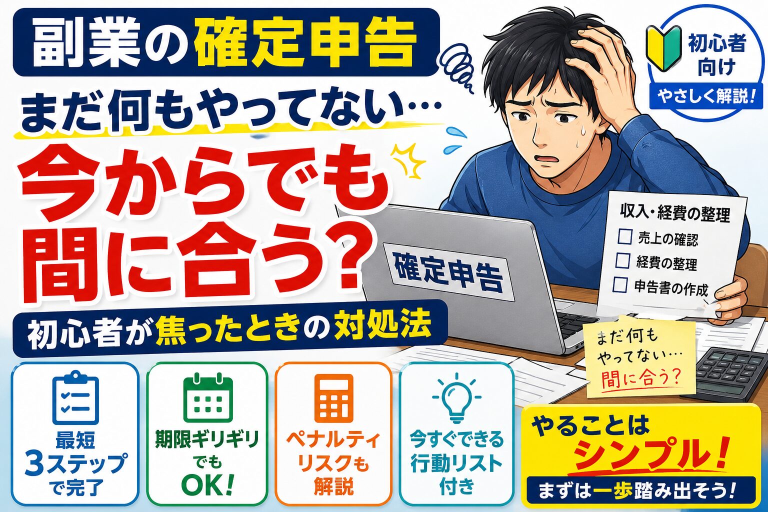 副業の確定申告まだ何もやってない…今からでも間に合う?初心者が焦ったときの対処